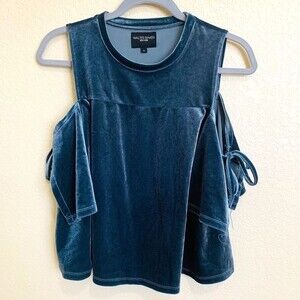 Walter Baker blue blouse Dusty  Blue short sleeve velvet top size S
